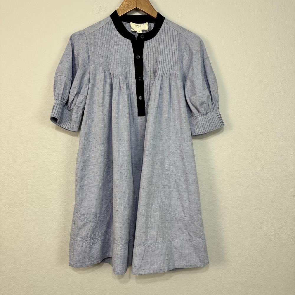 Tuckernuck Pomander Place Annalee Shirt Dress Women's XS Blue Dot Puff Sleeve